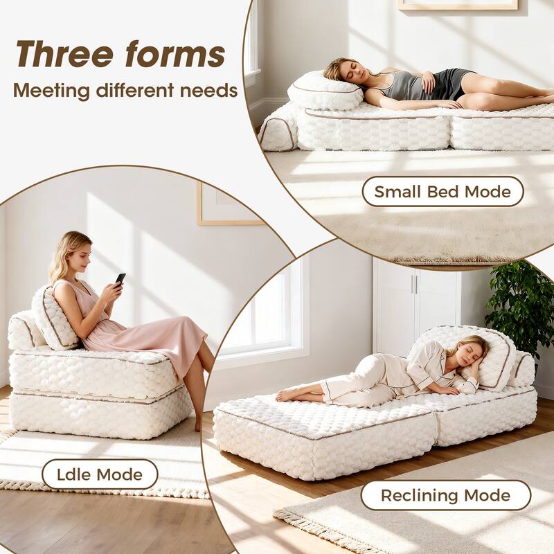 3-in-1 Convertible Sofa Bed Soft Fuzzy Fabric