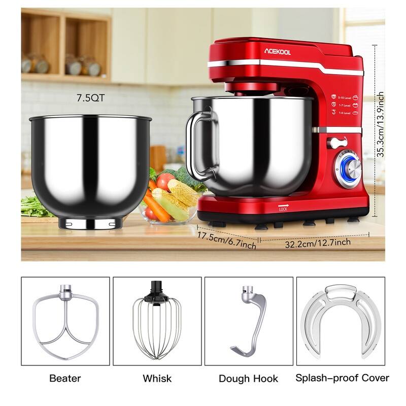 7.5 Quarts 10 Speed Tilt Head Kitchen Stand Mixer