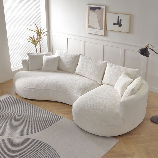 Modern Contemporary Large White Curved Upholstered L shaped Sofa Chaise