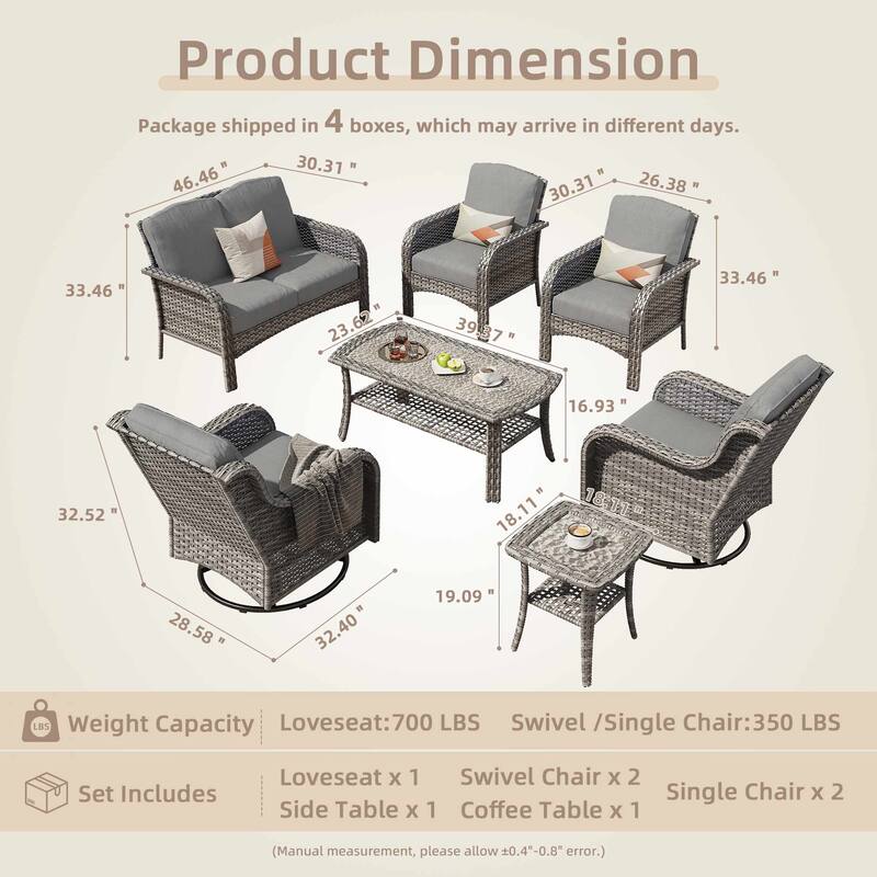 OVIOS 7 Pieces Outdoor Patio Swivel Chair Loveseat Conversation Set