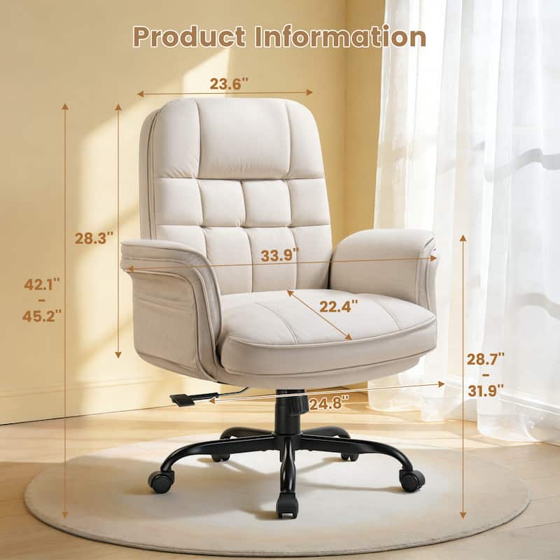 Bossin Cross Legged Office Chair with Adjustable Arms, 135° Reclining Velet Executive Criss Cross Chair with Wheels