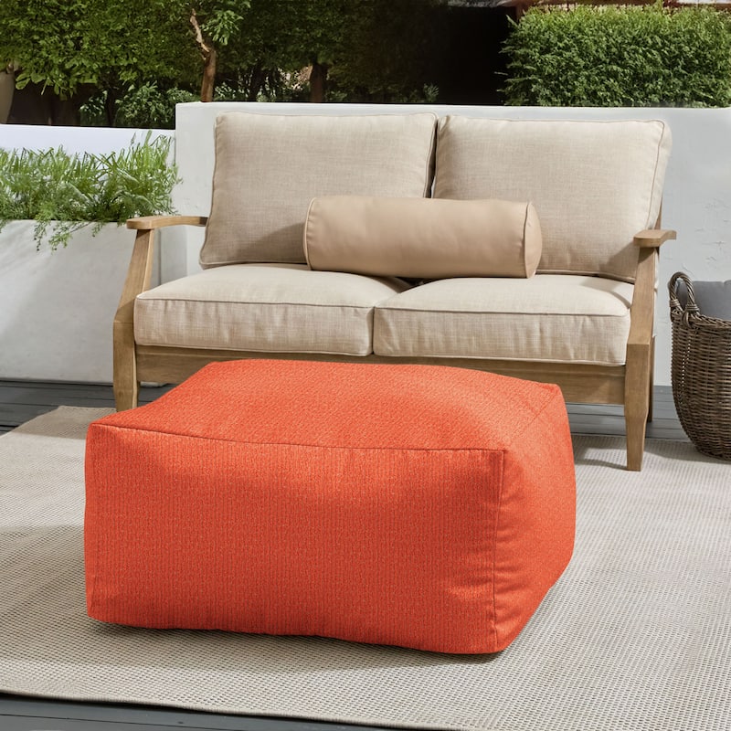 Sorra Home Sunbrella Outdoor Bean Pouf Square - Papaya - 30 in W x 30 in D x 15 in H