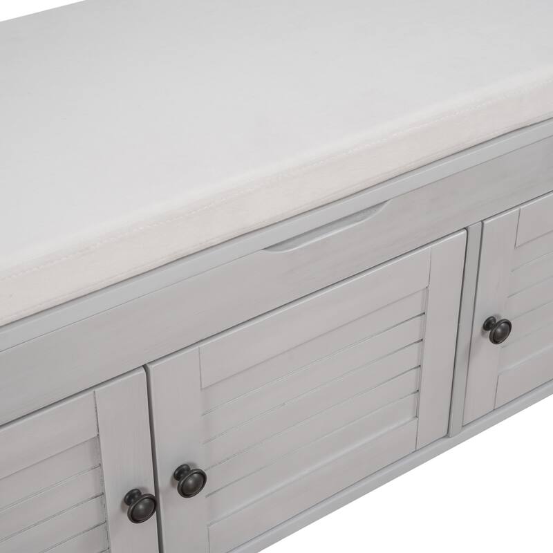 3 Shutter-shaped Doors Storage Benches with Removable Cushion