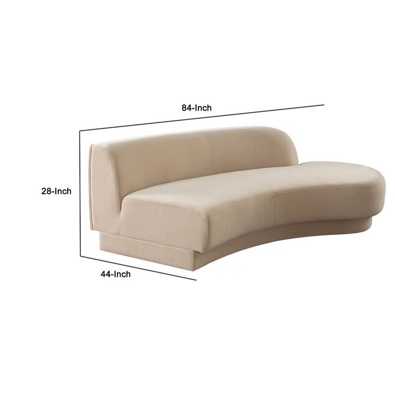 Zema Curved Left Facing Sofa Chaise, Modular Design, Camel Brown Fabric, 84 Inch
