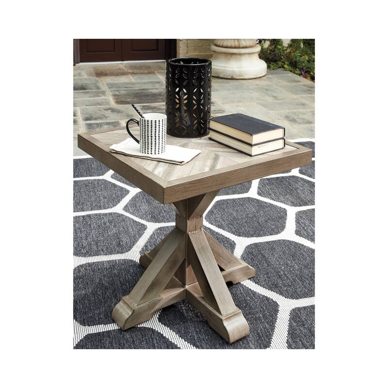 Beachcroft Outdoor Square End Table with Porcelain Top - 22.25" W x 22.25" D x 22.25" H