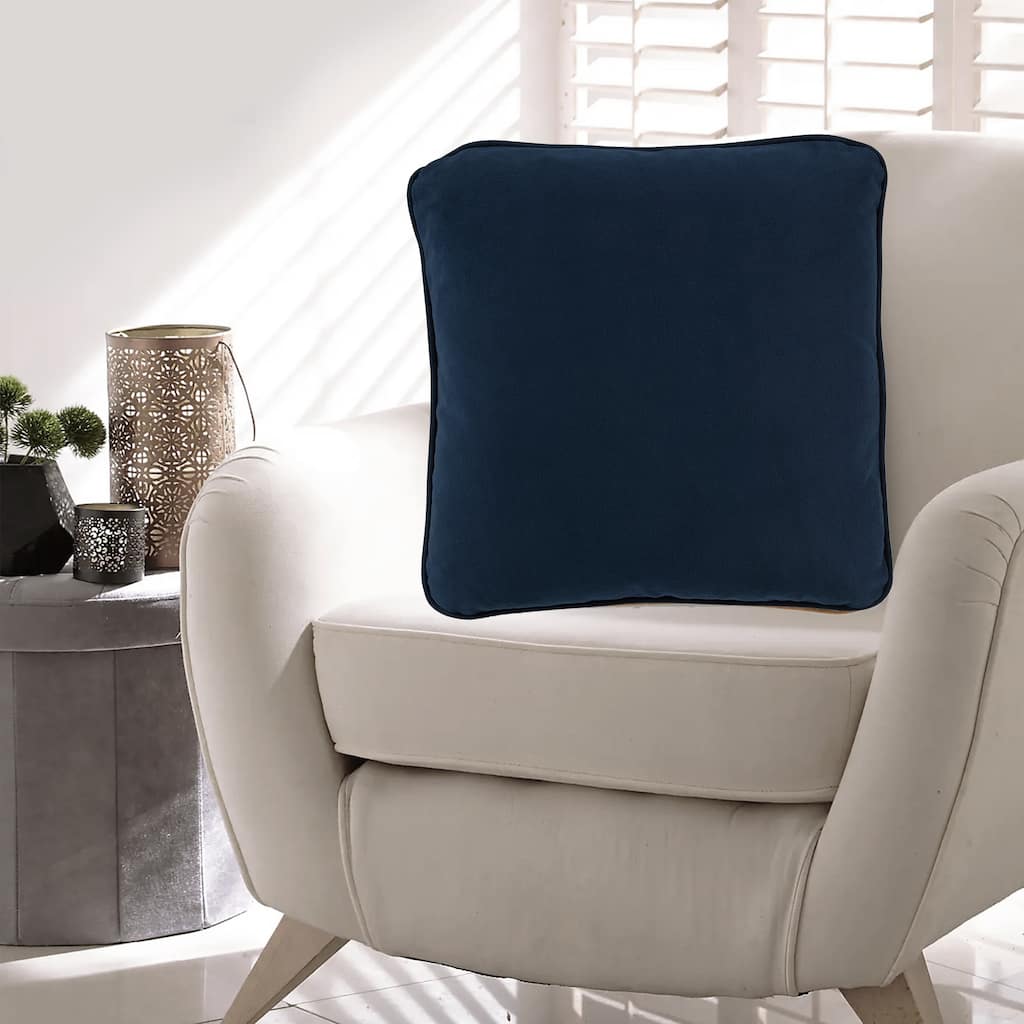 Wali Pillow Set of 4, 20 Inch Square, Feather Fill, Velvety Navy Blue