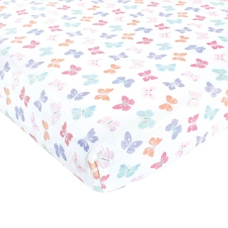 Hudson Baby Girls Cotton Fitted Crib Sheet, Pastel Butterfly, One Size - Pastel Butterfly - One Size