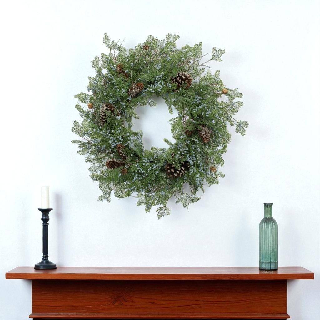 HomeRoots 26" Green And Brown Christmas Juniper Artificial Wreath