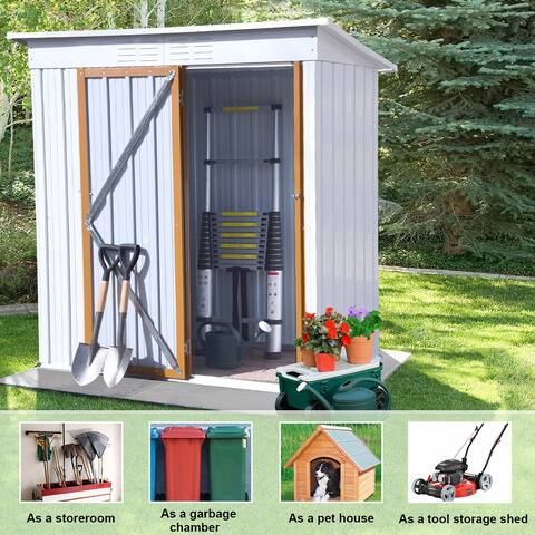 5 ft. x 3 ft. x 6 ft. Outdoor Storage Shed, Galvanized Metal Garden Shed