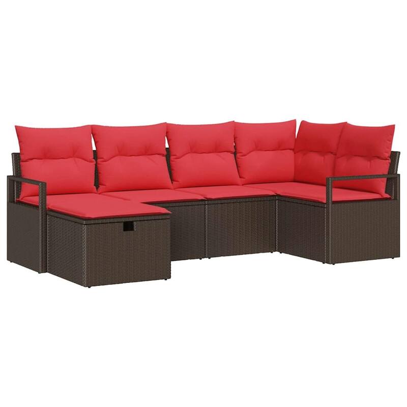 vidaXL 6/7 Garden Sofa Set with Cushions Black/Brown/Grey Poly Rattan - 91.3 x 48 x 27.2
