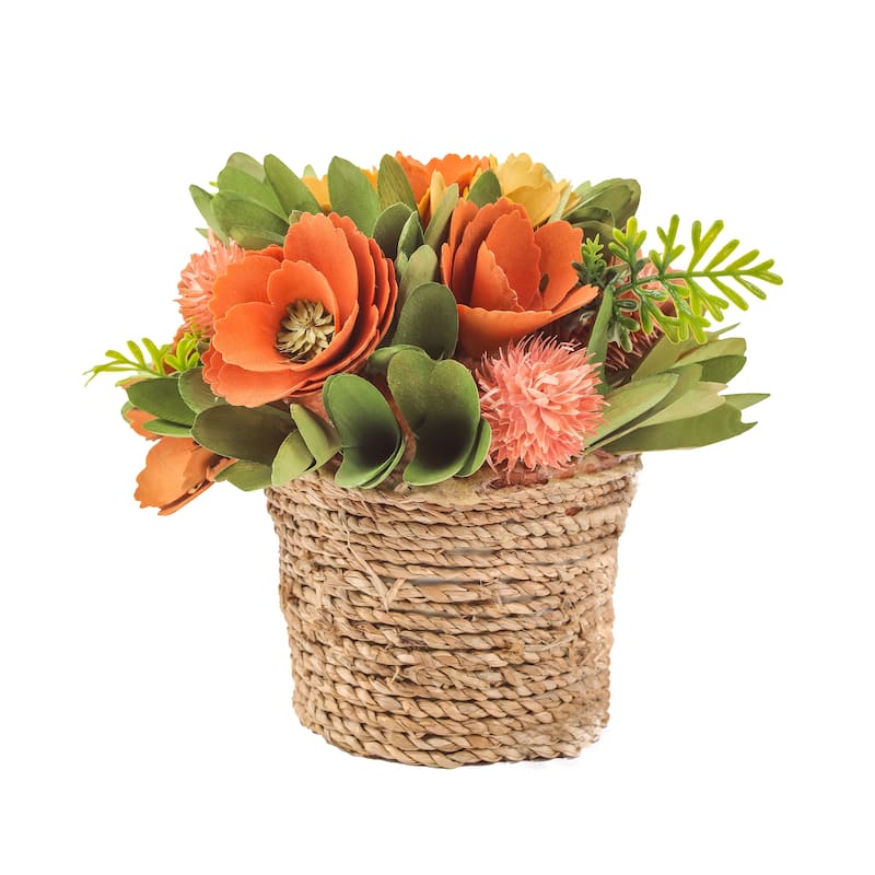 National Tree Company 8 in. Spring Rope Basket Floral Bundle