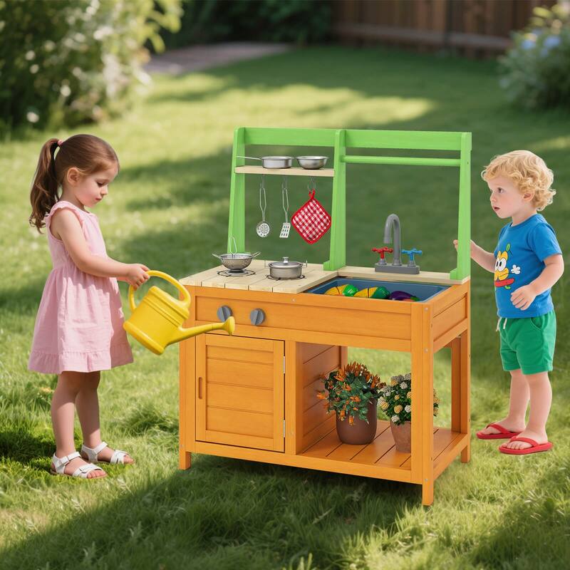 Costway Mud Kitchen for Kids with Realistic Stoves Faucet Sink Oven & - See Details