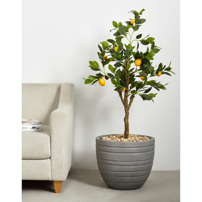 Indoor/Outdoor Large Nordic Minimalist Fiberstone Lightweight Round Planter Pot - 21, 18, 15 inch Cement Finish