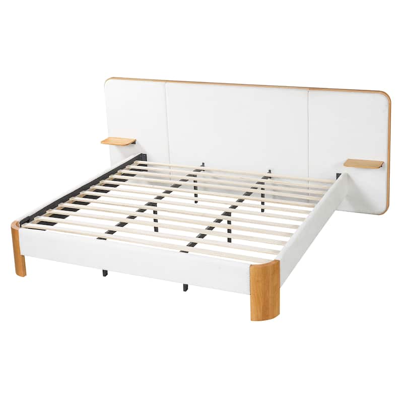 Christopher Knight Home - Modern Boucle Upholstered Platform Bed with Built-In Floating Shelves