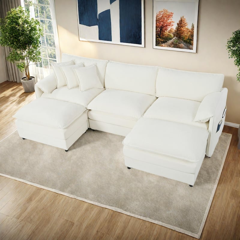 109.45" Chenille Upholstered U-Shaped Modular Sectional Sofa with Double-Layer Cushions, DIY Combination