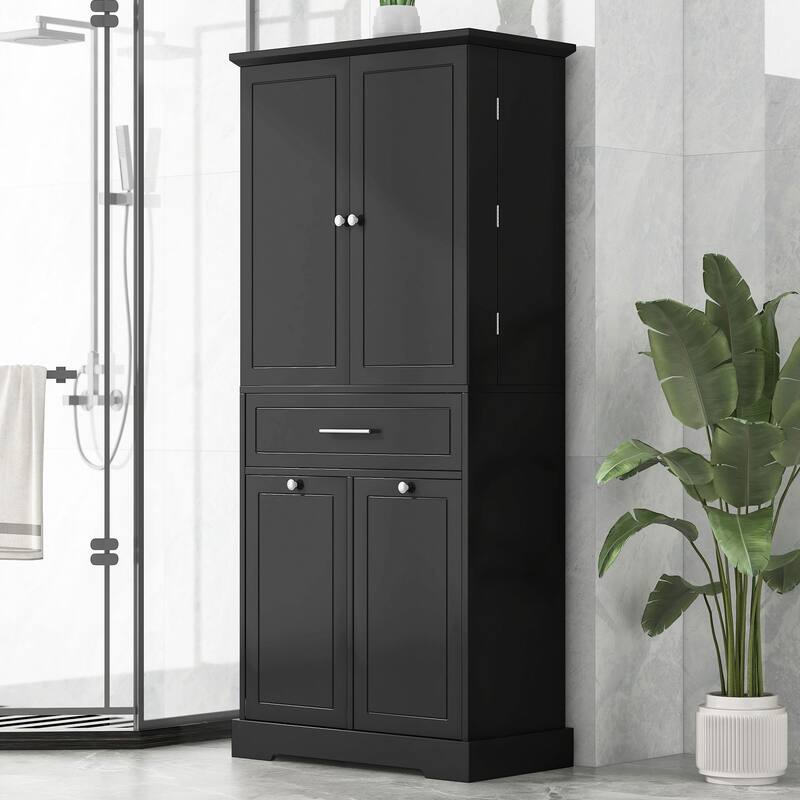 72.6" Freestanding Bathroom Storage Cabinet with Tilt Out Laundry Hamper and Drawers - 32.2 in.W x 16.4 in.D x 72.6 in.H