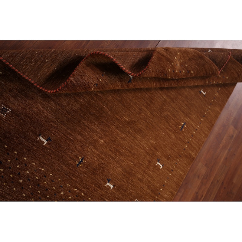 Brown Tribal Gabbeh Oriental Accent Rug Hand-Knotted Wool Carpet - 3'11"x 5'10"