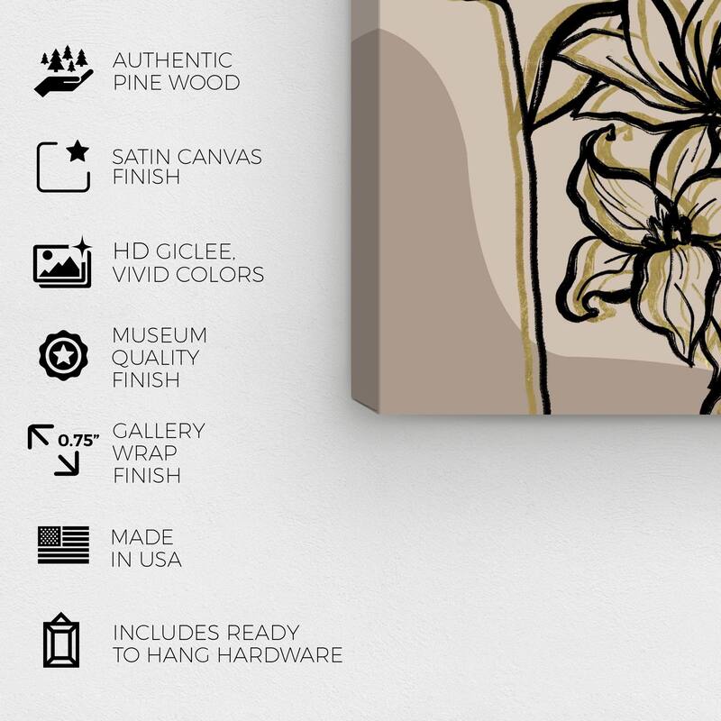 Wynwood Studio Canvas Floral and Botanical Mid Century Daffodils Brown Modern & Contemporary Wall Art Canvas Print