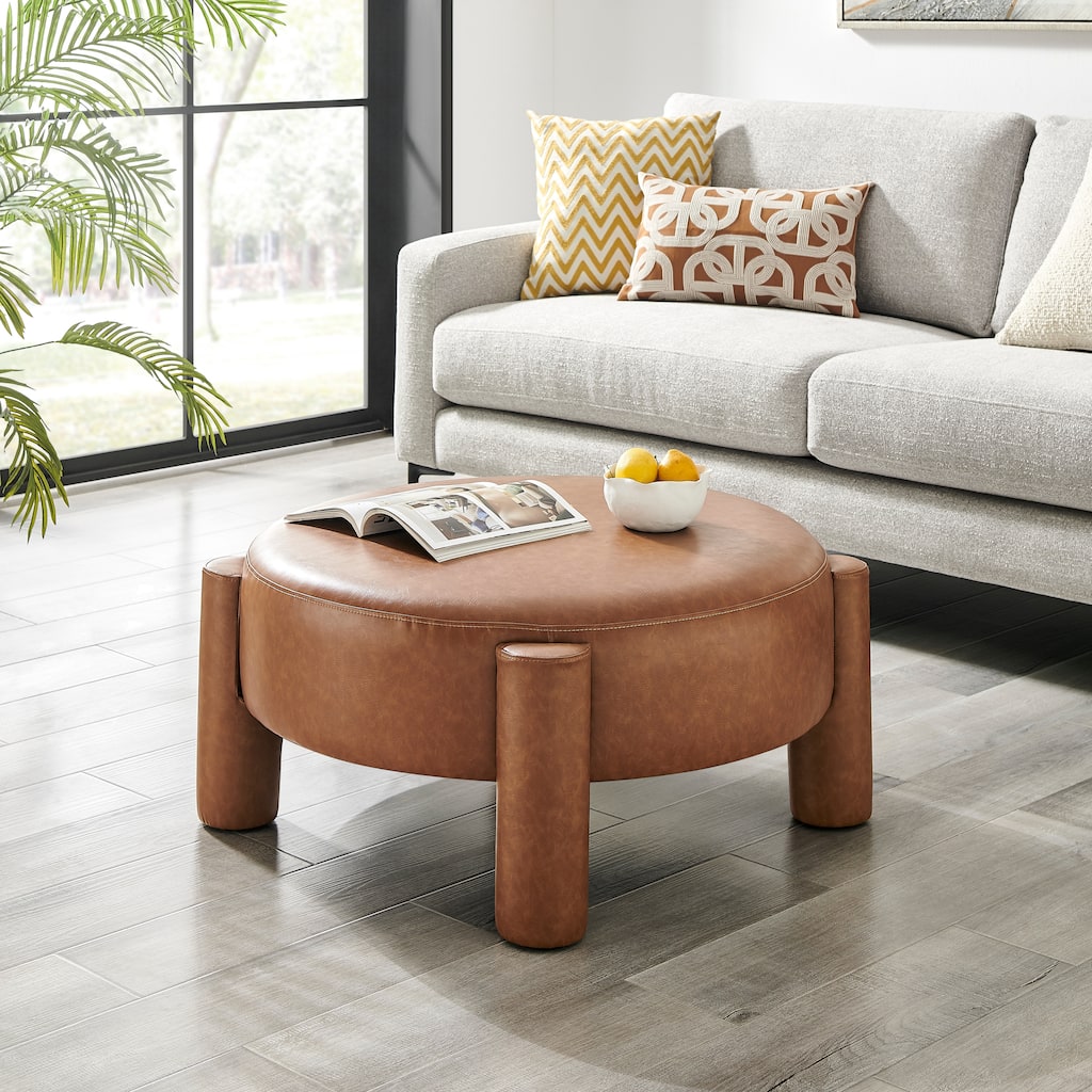 NPD Furniture Elora Faux Leather Round Ottoman