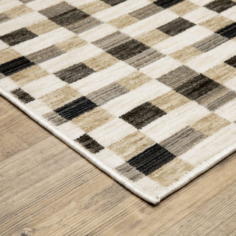 Hansel Geometric Blocks Black/ Golden Brown Area Rug