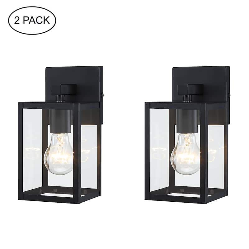 9.5 in. Black Outdoor Hardwired Wall Lantern Scone with Clear Glass Shade and No Bulbs Included - 2Pack - Black
