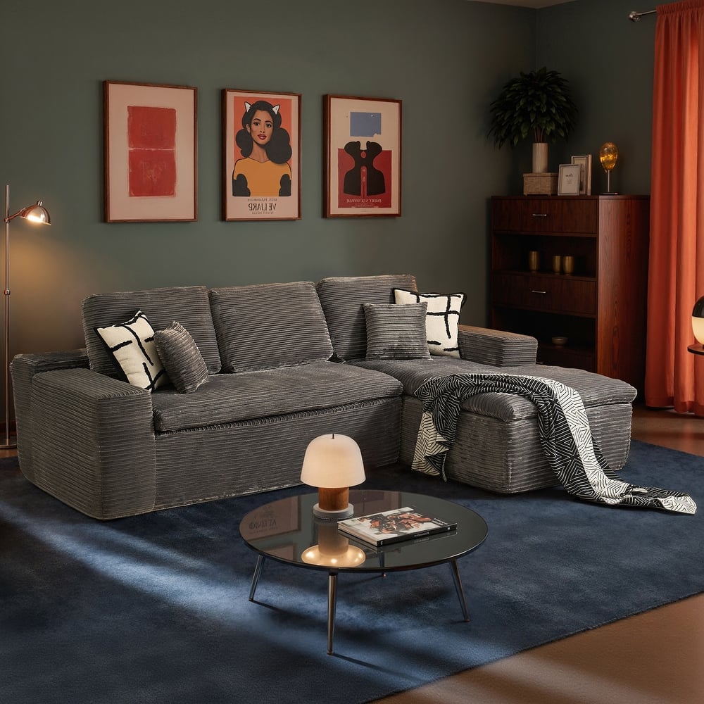 HOOOWOOO Upholstered Fabric Sectional Sofa Couch with Chaise