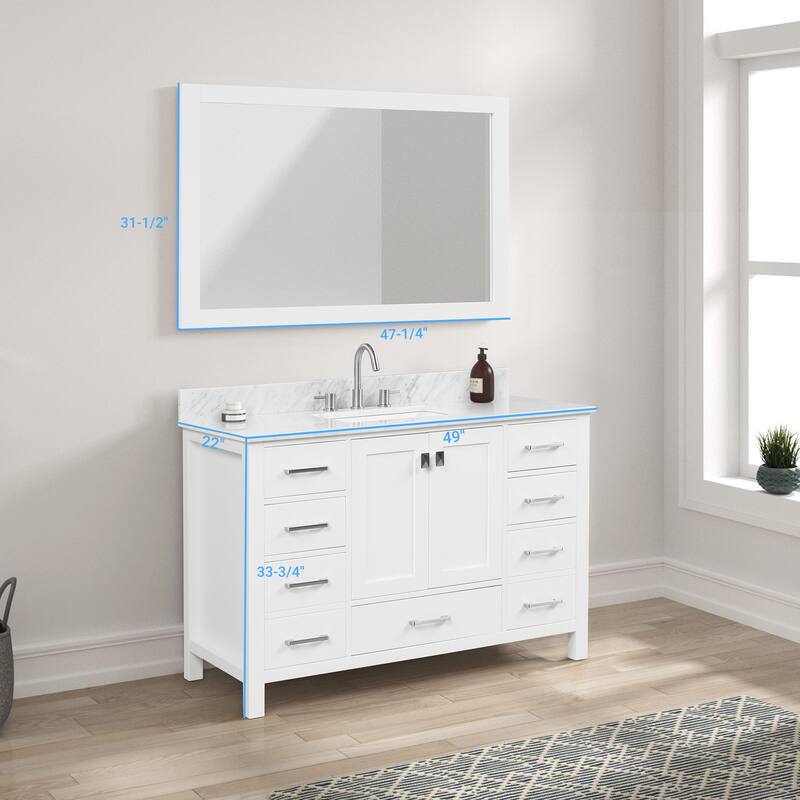 Blossom Geneva 48 Inch Bathroom Vanity with Marble Top, Sink & Mirror