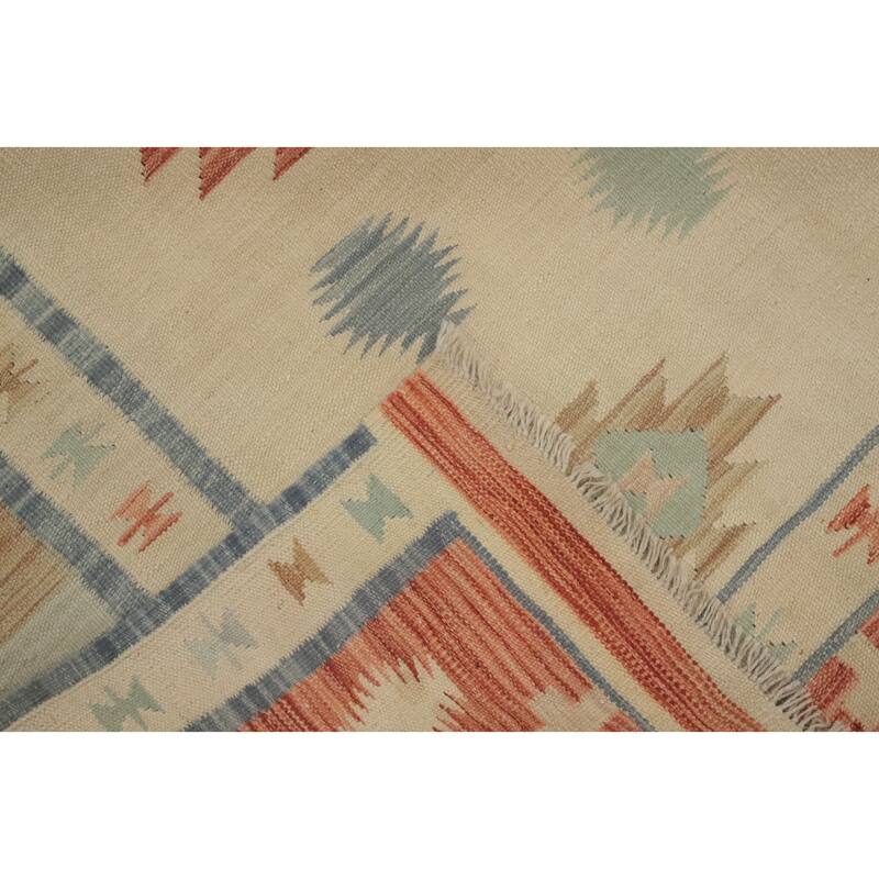 Hand Woven Southwestern Wool Beige Geometric Area Rug - 12' 9'' X 9' 9''