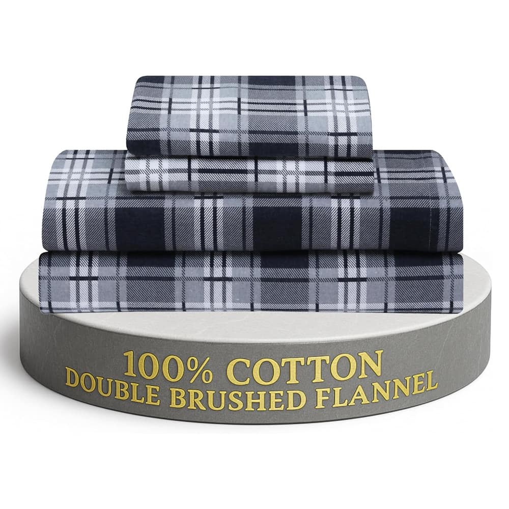 Feather & Stitch Cotton Flannel Sheets Set 4 Piece Bed Sheets Heavy Weight Bedding