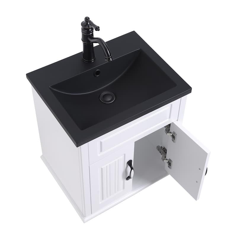 20.25" Lilian Black Bathroom Vanity with Sink, Black Brass Faucet and Drain