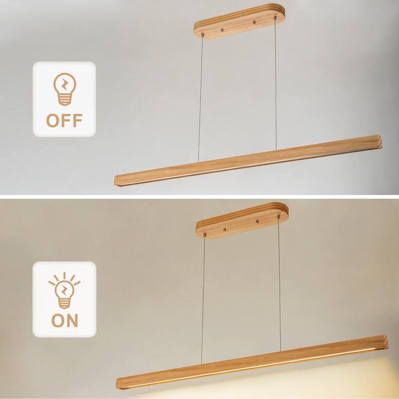 Starsky 1-Light Farmhouse Rustic Wooden Linear Pendant Integrated LED 3000K Kitchen Island Lights