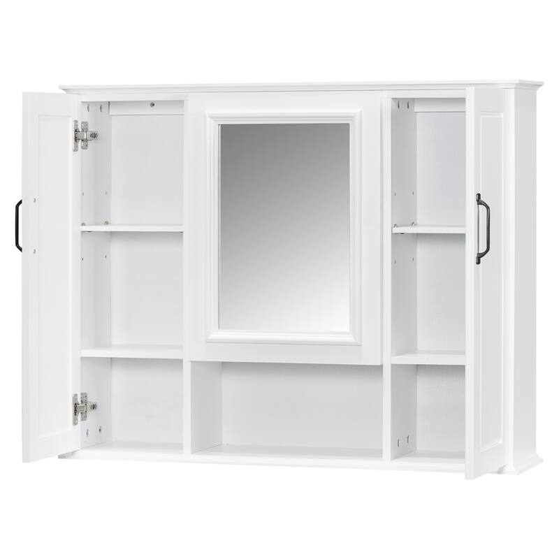 Roomfitters 36" Bathroom Vanity & Mirror Cabinet Set, Textured Solid Wood Frame, Soft-Close Doors & Tip-Out Tray