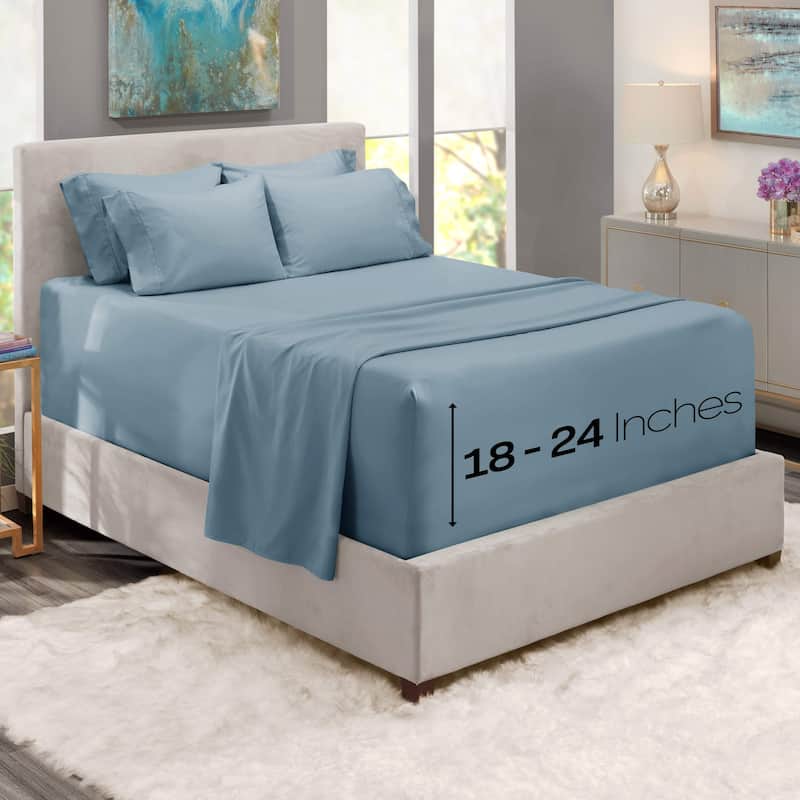 Empyrean Bedding 18"-24" Extra Deep Pocket Sheets Set - Ultra Soft Luxury Bed Sheet Set - Split King - Stone Blue
