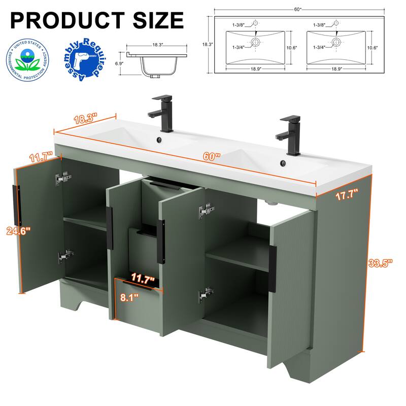 Vertical Stripes Bathroom Vanity Set with Sink Top & Faucet