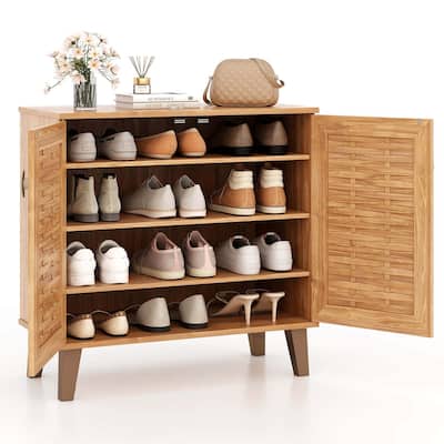 Costway 2-Door Shoe Cabinet with Ventilated Woven Doors & 3 Removable - See Details