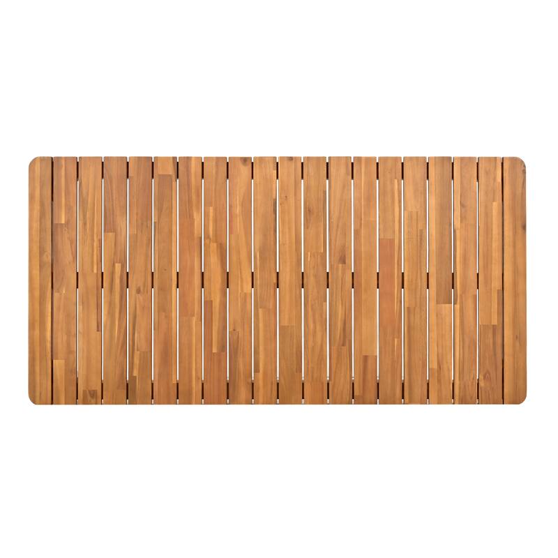 7-Piece Acacia Wood Outdoor Dining Set, 72"W Slatted Table & 6 Chairs with Removable Cushions for Patio Garden