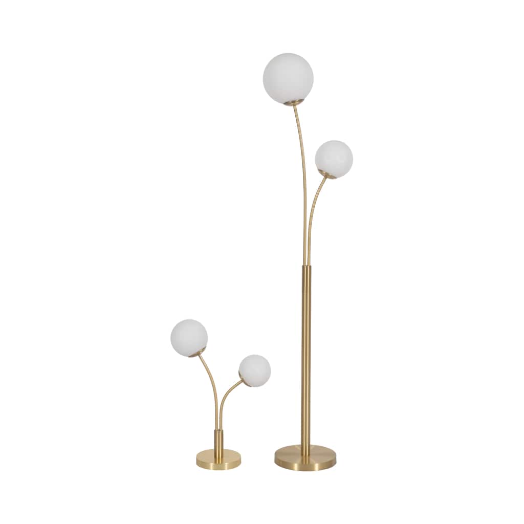 Sagebrook Home Modern Glam Set Of 2 Metal Double Globe Table & Floor Lamp, Gold, - 15" x 11" x 64"