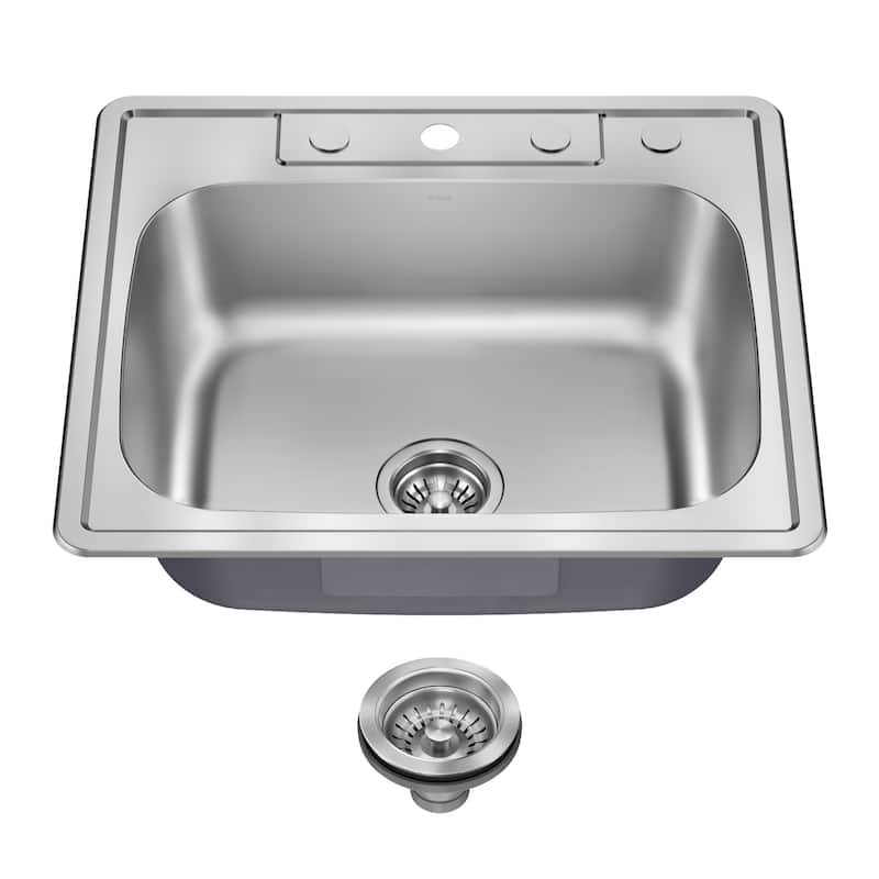 KRAUS Premier Drop In Top Mount 18 gauge Stainless Steel Kitchen Sink - 25" x 22" Single Bowl