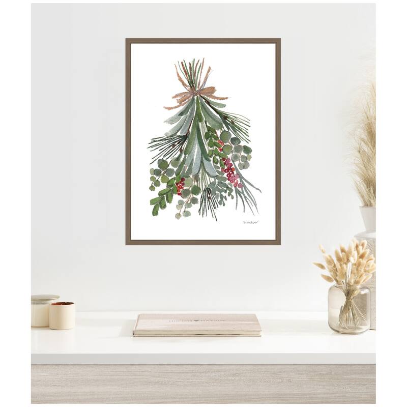 Kate and Laurel Framed Canvas Mixed Greens Holiday Swag by Patricia Shaw