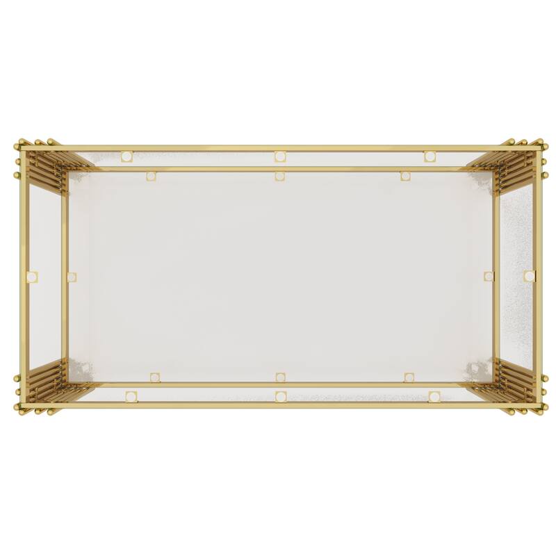 Living Room Table Set of 3 with 1 Coffee Table and 2 End Tables, Rectangle, Tempered Glass, Asymmetrical Metal