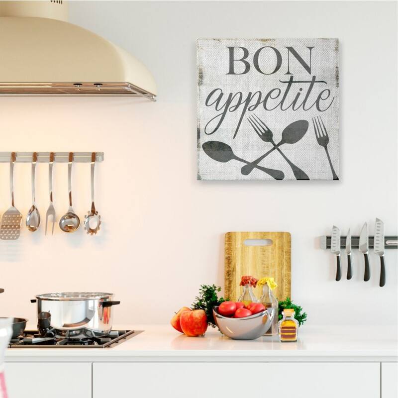 Stupell Bon Appetite Rustic Charm Quote Fork Spoon Canvas Wall Art