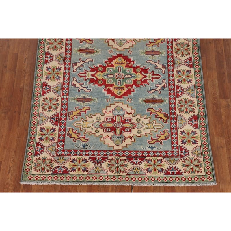 Light Blue Kazak Oriental Area Rug Handmade Bedroom Wool Carpet - 4'10" x 6'5"