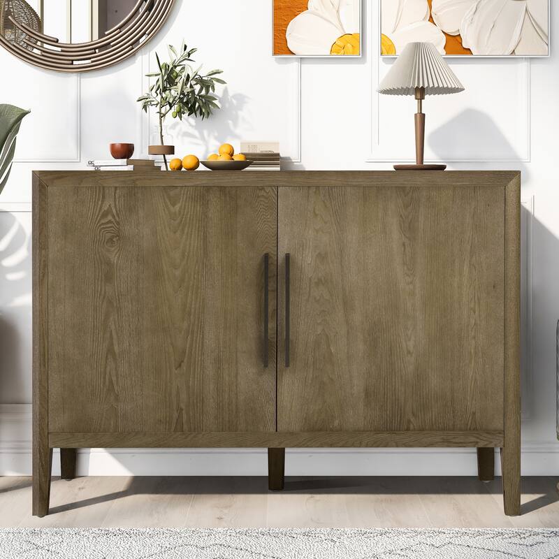 2 Door Cabinet Storage Cabinet with 2 Metal Handles & Adjustable Shelves, Wooden Entryway Cabinets Coffee Bar Cabinets - Espresso