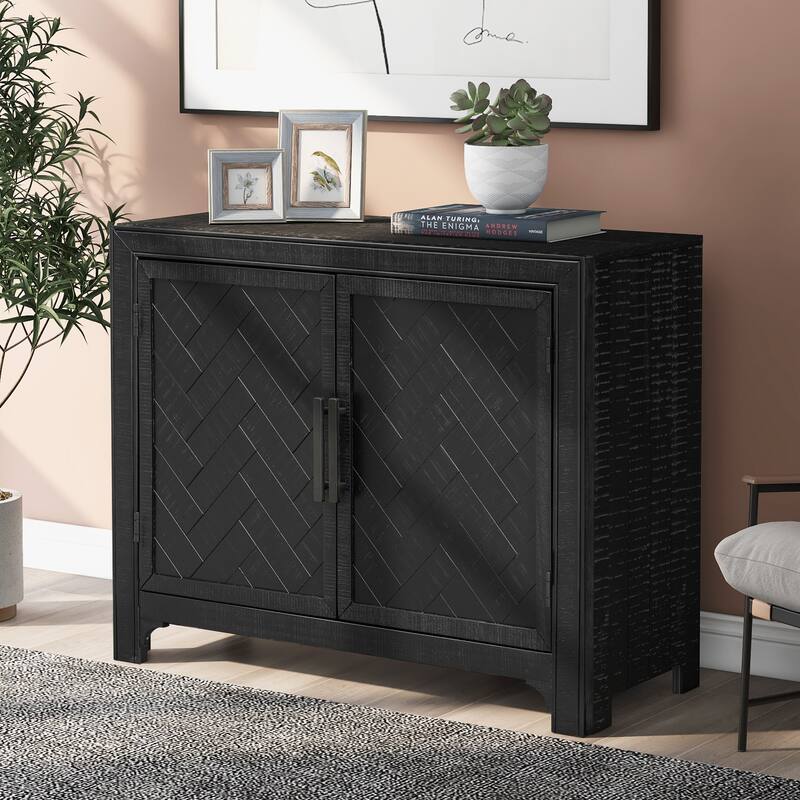 Modern Cabinets with Unique Design Doors and 1 Adjustable Shelves for Living Room, Study Room - Black