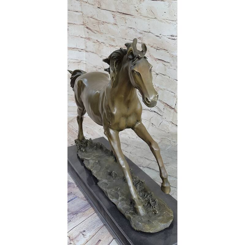 Galloping Stallion Horse Bronze Statue Sculpture Figure Pj Mene Marble Base 15 Inches X 24 Inches