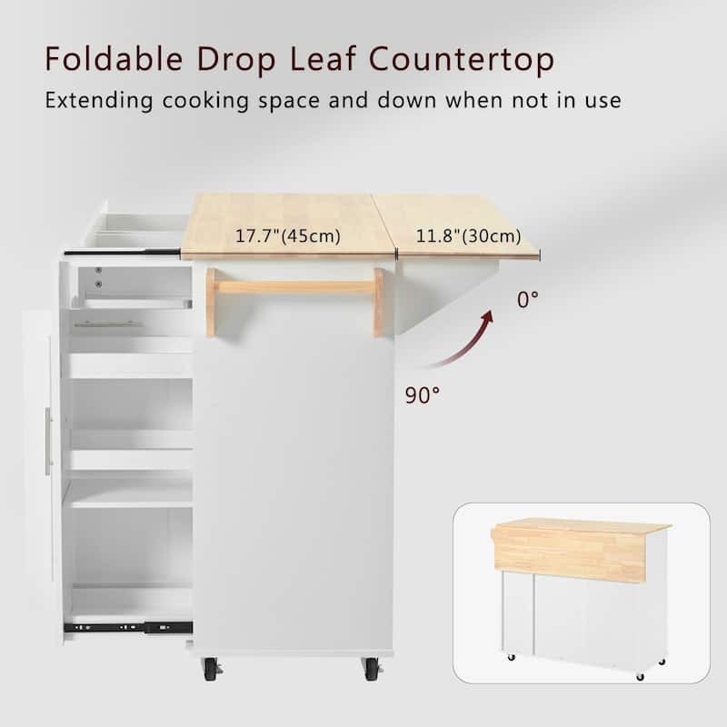 Roomfitters Kitchen Island with Drop Leaf, Kitchen Storage Cart with 3 Tier Pull Out Cabinet Organizer, Internal Storage Rack