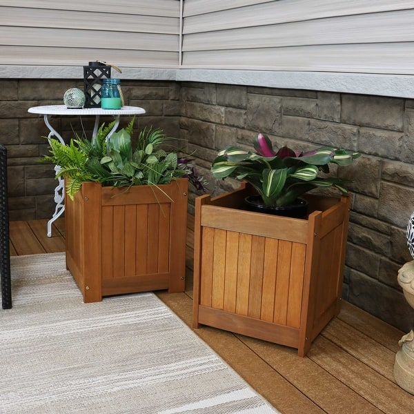 Sunnydaze 16 in. Meranti Wood Outdoor Planter Box (Set of 2)