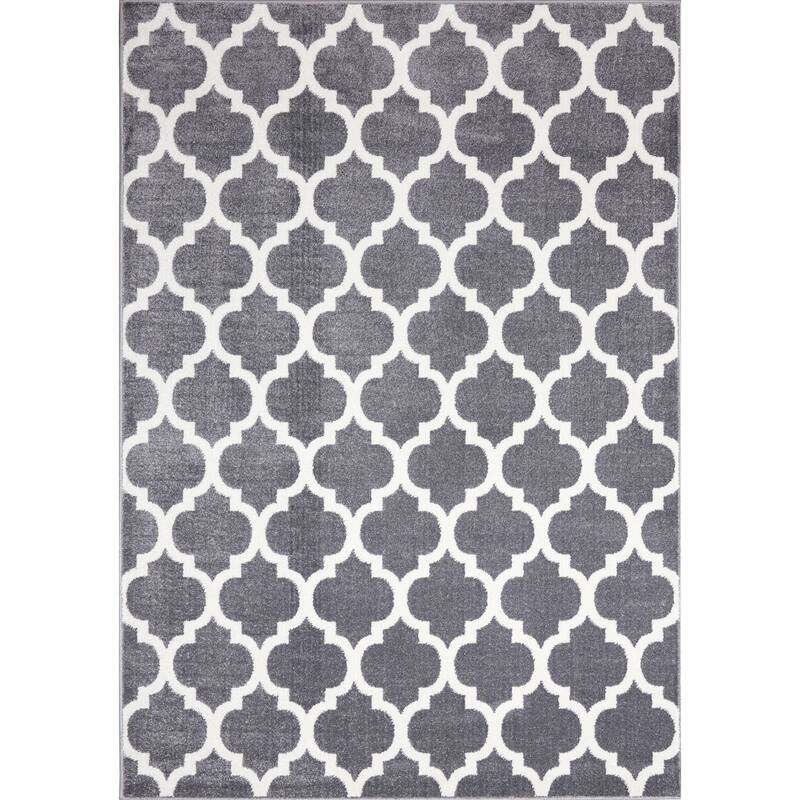 Covington Collection - Grey/Cream Ogee Pattern Rug