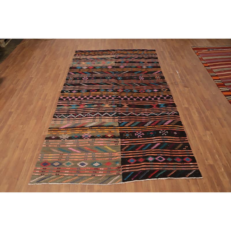 Hand Woven Oriental 100% Wool Carpet Southwestern Tribal Multi-Colored Kilim Area Rug - 10' 10'' X 6' 0''