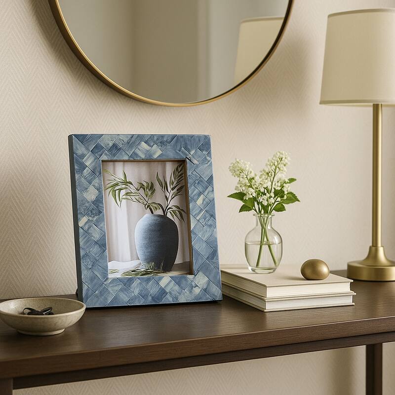 Resin Woven Rectangular Photo Frame - Blue - 9.5"